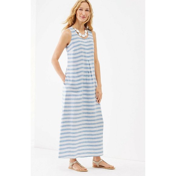 J.jill "love linen" long tank striped maxi tank‎ dress XS Perfect Love +pockets - Picture 6 of 14